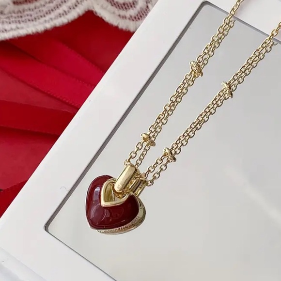 COPY - Delicate Red Enamel Heart S925 Sterling Steel Plated Gold Tone Pendant N… - Picture 4 of 7